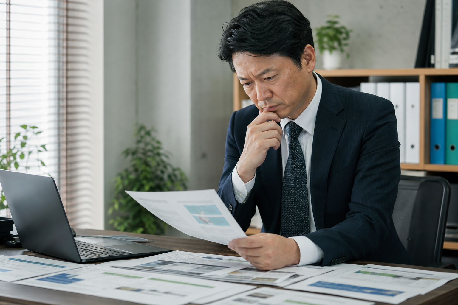応募が集まらず悩む40代の日本人男性ビジネスマン